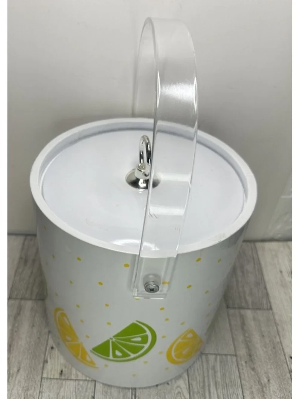 Vintage Vinyl Lemons & Limes Ice Bucket White Green & Yellow Acrylic Handle